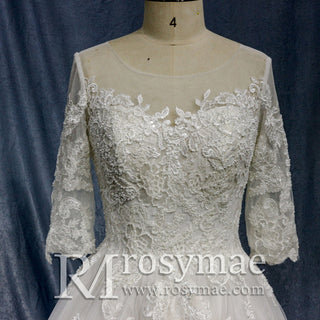 Elegant Lace Applique Wedding Dress With Half Sleeve - Rosymae