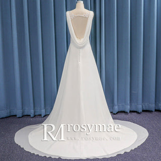 Elegant Lace Chiffon Deep V-neck A-line Bridal Wedding Dress