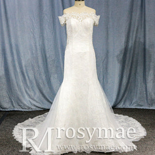 Elegant Lace Mermaid Wedding Dress with Off The Shoulder - Rosymae
