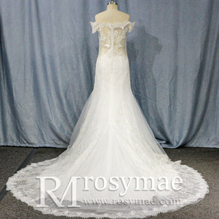 Elegant Lace Mermaid Wedding Dress with Off The Shoulder - Rosymae