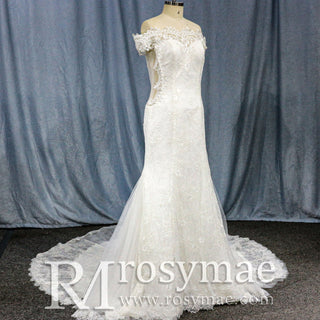Elegant Lace Mermaid Wedding Dress with Off The Shoulder - Rosymae