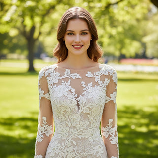 Elegant Mermaid Lace Wedding Dresses with Sheer Long Sleeves - Rosymae