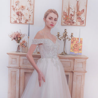 Elegant Off the Shoulder A Line Wedding Dresses with Sweetheart - Rosymae