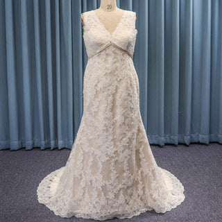 Deep V-neck Mermaid Lace Plus Size Wedding Dress with Tank Sleeve