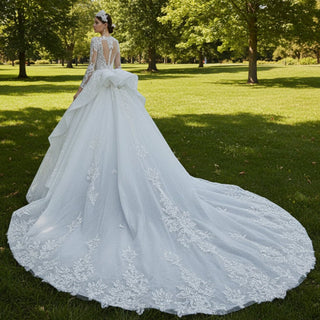 Elegant Puffy Long Sleeve Ballgown Ruffle Bridal Wedding Dresses - Rosymae