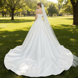 Elegant Satin A-line Bridal Wedding Dress with Ruched Skirt - Rosymae
