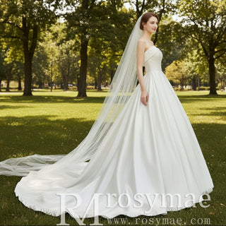 Elegant Satin A-line Bridal Wedding Dress with Ruched Skirt - Rosymae
