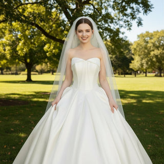 Elegant Satin A-line Bridal Wedding Dress with Ruched Skirt - Rosymae