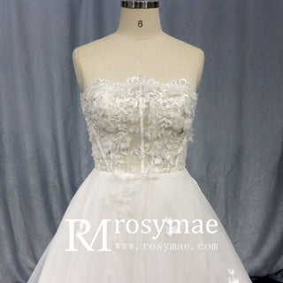 Elegant Strapless A-Line Beaded Lace Tulle Wedding Dress - Rosymae