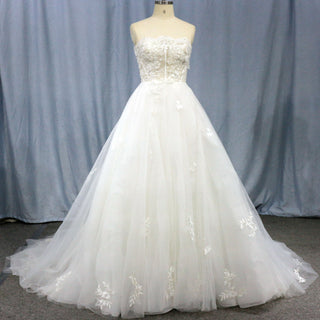 Elegant Strapless A-Line Beaded Lace Tulle Wedding Dress - Rosymae