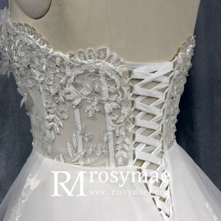 Elegant Strapless A-Line Beaded Lace Tulle Wedding Dress - Rosymae
