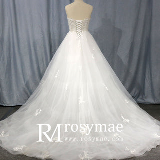 Elegant Strapless A-Line Beaded Lace Tulle Wedding Dress - Rosymae
