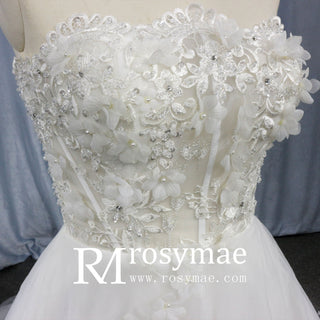 Elegant Strapless A-Line Beaded Lace Tulle Wedding Dress - Rosymae