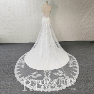 Elegant Strapless Mermaid Satin Wedding Dress with Detachable Train - Rosymae
