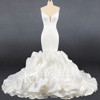 Elegant Strapless Satin Mermaid Wedding Dress with Layered - Rosymae