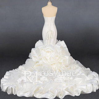 Elegant Strapless Satin Mermaid Wedding Dress with Layered - Rosymae