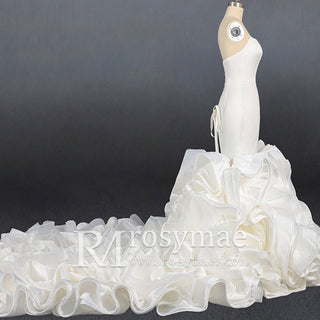 Elegant Strapless Satin Mermaid Wedding Dress with Layered - Rosymae
