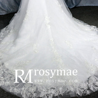 Elegant V-neck Mermaid Wedding Dress with Long Sleeves - Rosymae