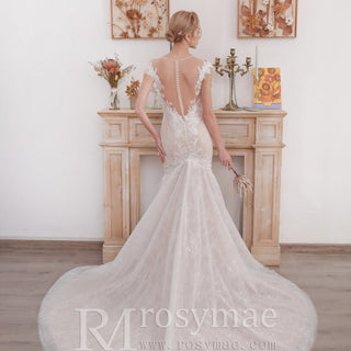 Elegant Vintage Mermaid Wedding Dress With V Neckline - Rosymae