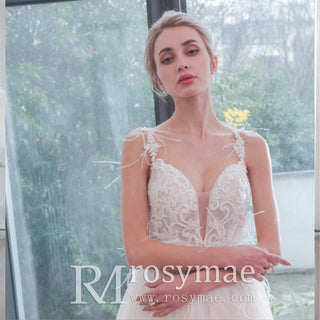 Fabulous Feather A Line Wedding Dresses for the Couture Bride - Rosymae