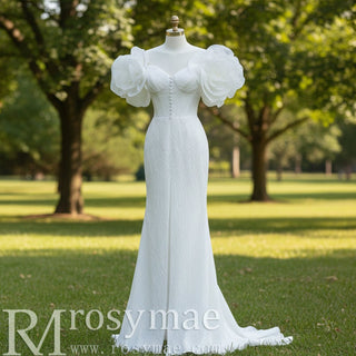 Fairytale Leg Slit Mermaid Wedding Dress with Handmade Flower - Rosymae