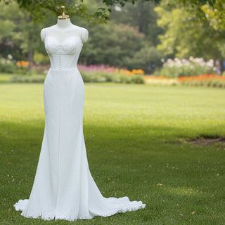 Fairytale Leg Slit Mermaid Wedding Dress with Handmade Flower - Rosymae
