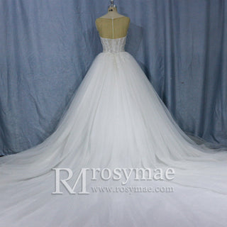 Fashionable Princess Sheer Back Beading A line Wedding Dress - Rosymae
