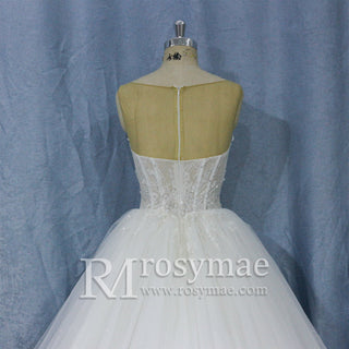 Fashionable Princess Sheer Back Beading A line Wedding Dress - Rosymae