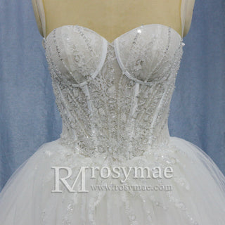 Fashionable Princess Sheer Back Beading A line Wedding Dress - Rosymae