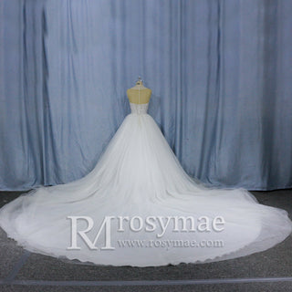 Fashionable Princess Sheer Back Beading A line Wedding Dress - Rosymae