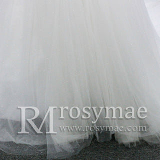 Fashionable Princess Sheer Back Beading A line Wedding Dress - Rosymae