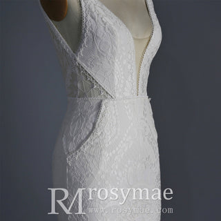 Fit and Flare Lace Wedding Dresses Mermaid Bridal Gowns with Train - Rosymae