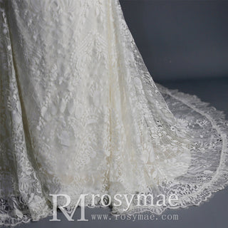 Fit and Flare Lace Wedding Dresses Mermaid Bridal Gowns with Train - Rosymae