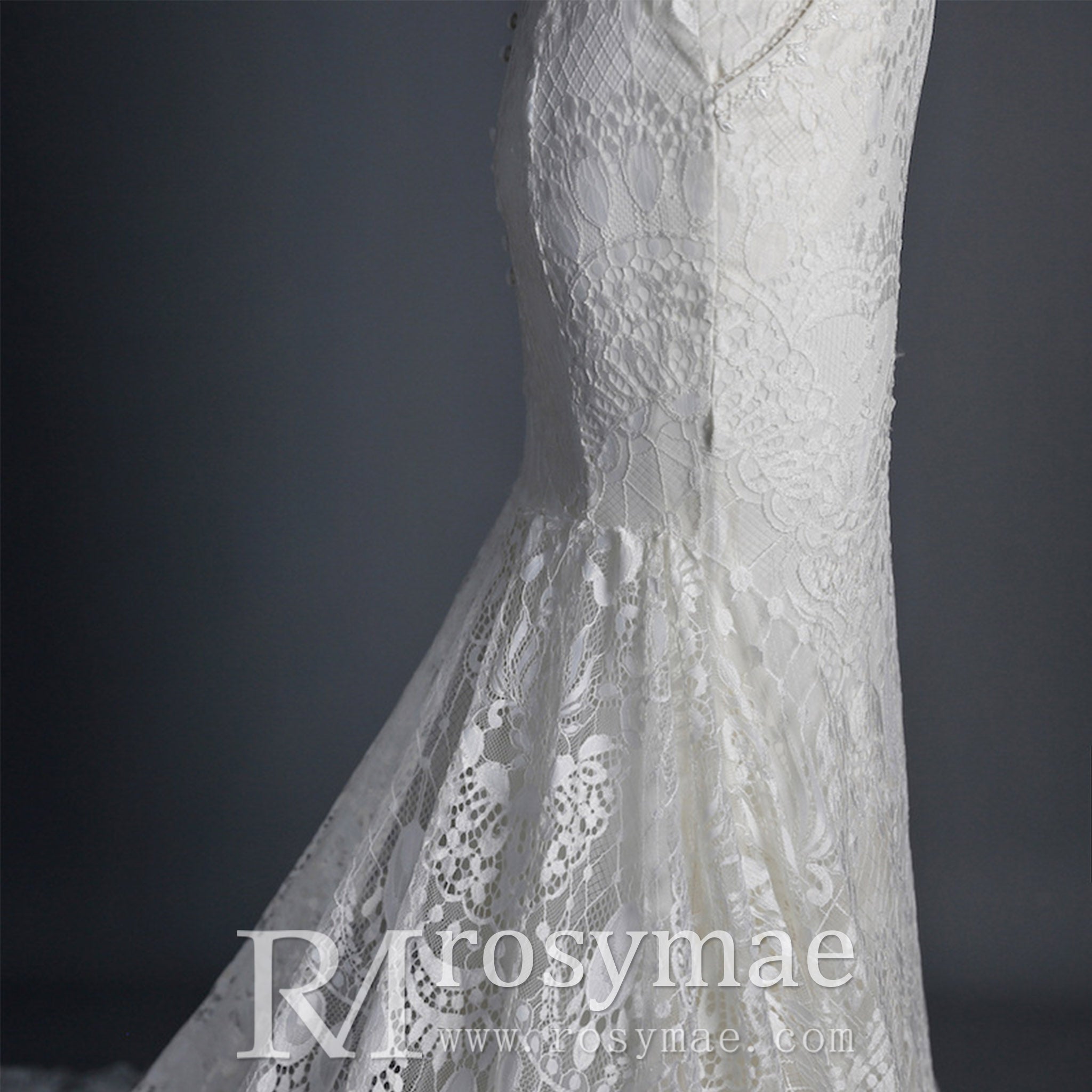 Fit and Flare Lace Wedding Dresses Mermaid Bridal Gowns with Train - Rosymae