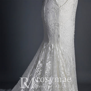 Fit and Flare Lace Wedding Dresses Mermaid Bridal Gowns with Train - Rosymae