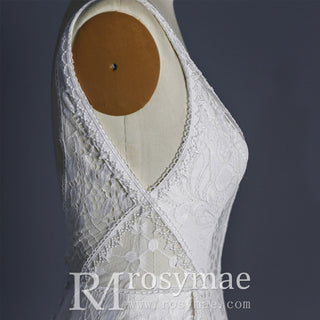 Fit and Flare Lace Wedding Dresses Mermaid Bridal Gowns with Train - Rosymae