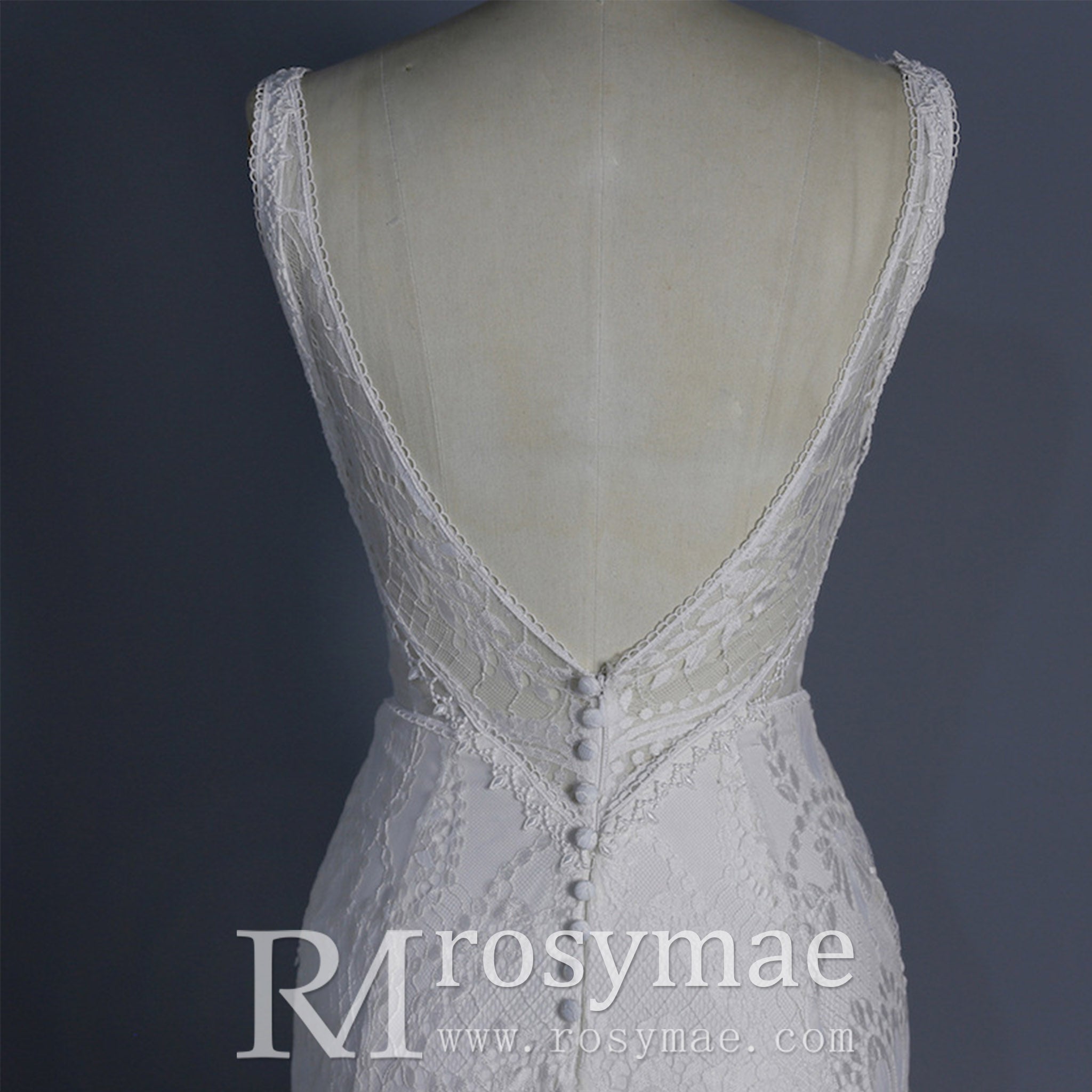 Fit and Flare Lace Wedding Dresses Mermaid Bridal Gowns with Train - Rosymae