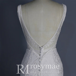 Fit and Flare Lace Wedding Dresses Mermaid Bridal Gowns with Train - Rosymae