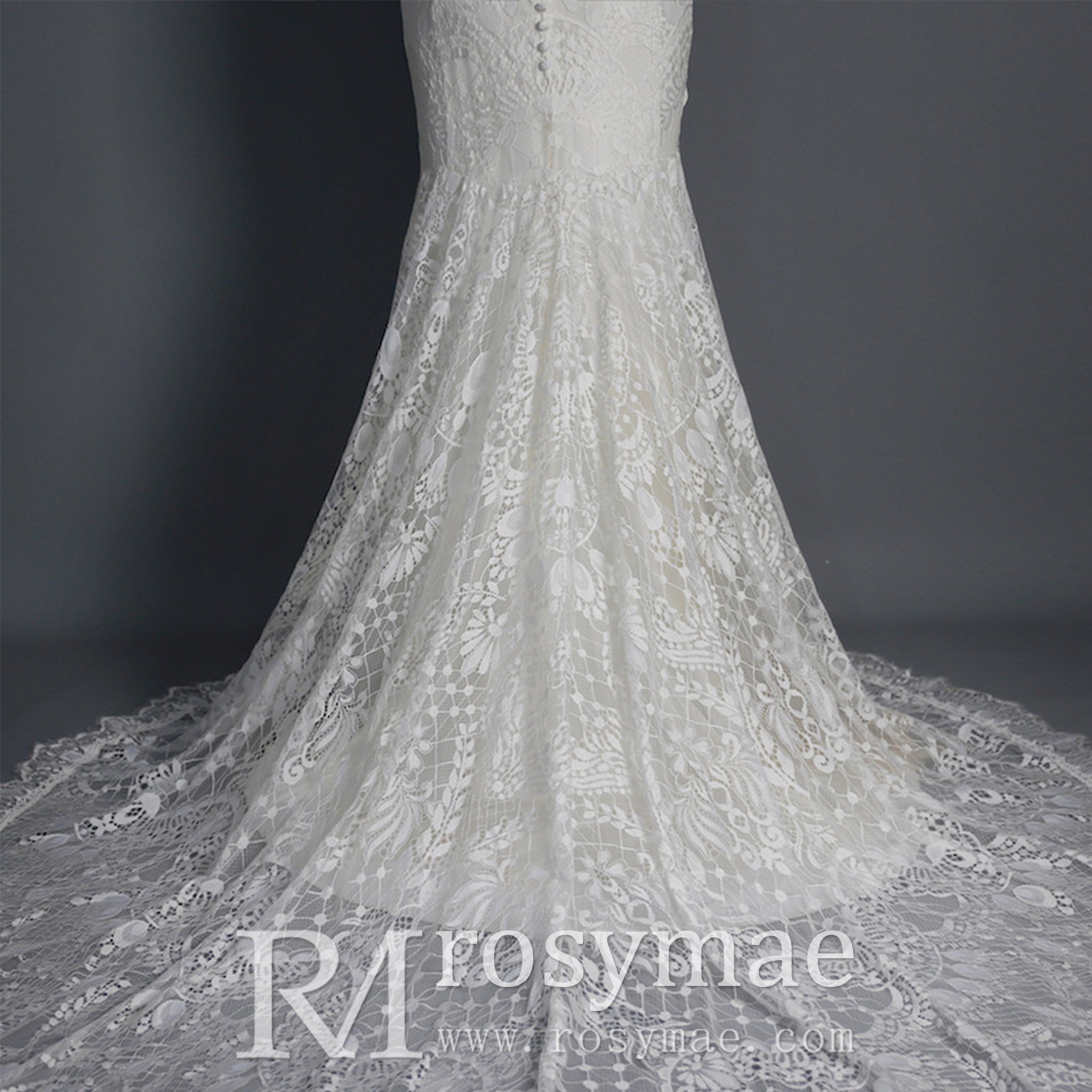 Fit and Flare Lace Wedding Dresses Mermaid Bridal Gowns with Train - Rosymae