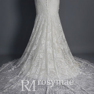 Fit and Flare Lace Wedding Dresses Mermaid Bridal Gowns with Train - Rosymae