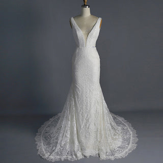 Fit and Flare Lace Wedding Dresses Mermaid Bridal Gowns with Train - Rosymae