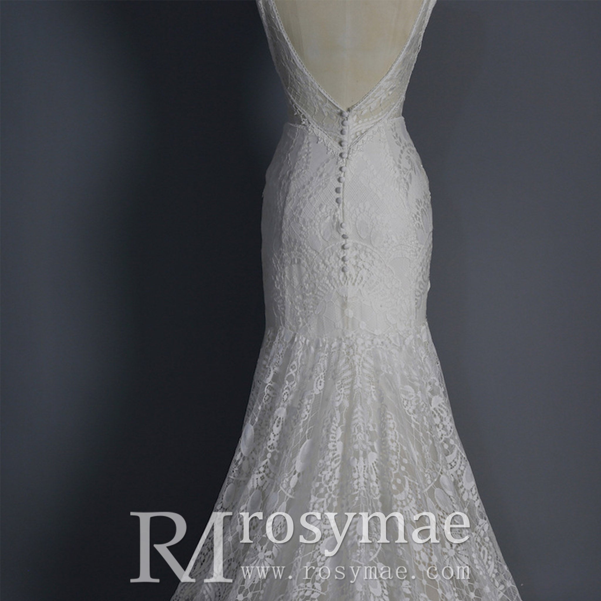 Fit and Flare Lace Wedding Dresses Mermaid Bridal Gowns with Train - Rosymae