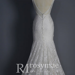 Fit and Flare Lace Wedding Dresses Mermaid Bridal Gowns with Train - Rosymae