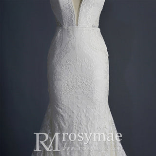 Fit and Flare Lace Wedding Dresses Mermaid Bridal Gowns with Train - Rosymae