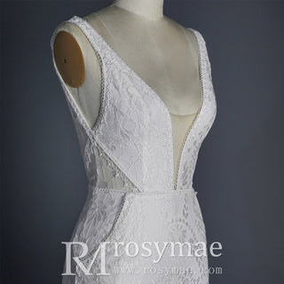 Fit and Flare Lace Wedding Dresses Mermaid Bridal Gowns with Train - Rosymae