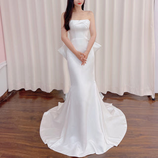 Classic Fit Flare Satin Bridal Gown Wedding Dress with Bowknot