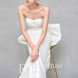 Classic Fit Flare Satin Bridal Gown Wedding Dress with Bowknot