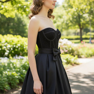 Floor Length Strapless Black Wedding Dresses Formal Gowns - Rosymae