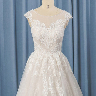 Sheer Neck A-line Sparkly Floor Length Wedding Dress