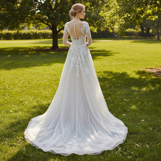 Floral Lace Long Sleeve Sheath Wedding Dress Bridal Gown - Rosymae